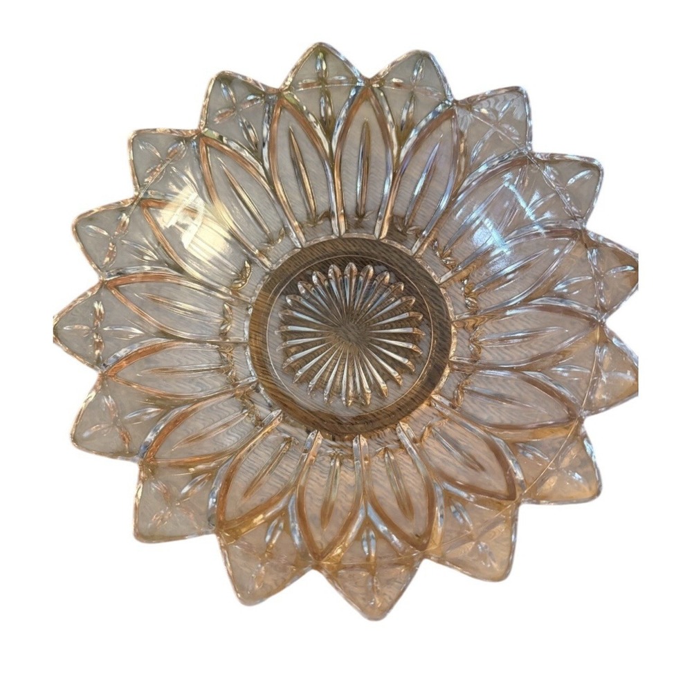 Vintage Federal Glass Pink Sunflower Bowl 1950s Pressed Glass Scalloped Dish